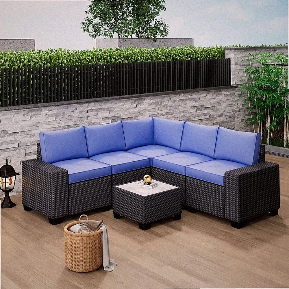 6-Piece Modular Outdoor Sectional Set, PE Rattan, UV/Weatherproof w/Coffee Table