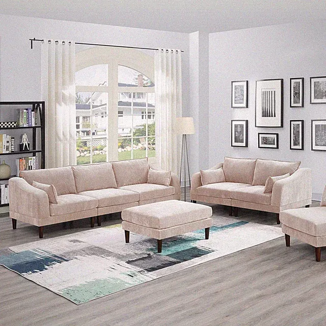 6-Piece Modular Sectional Sofa Set Blush Pink Fabric