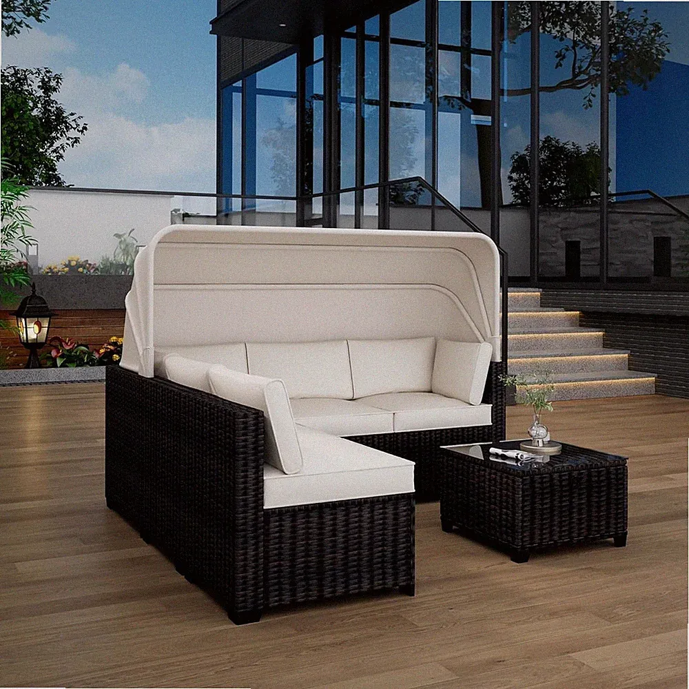 6 Piece Outdoor Lounge Sofa Bed Pool Lounger Patio Furniture Daybed Canopy Table