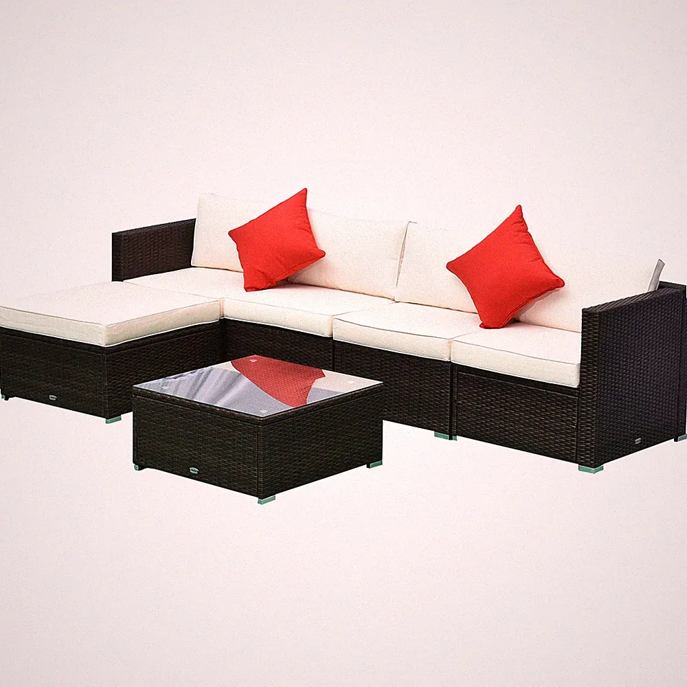 6 Piece Outdoor Patio Furniture Set Sectional Sofa Conversation Couch and Table
