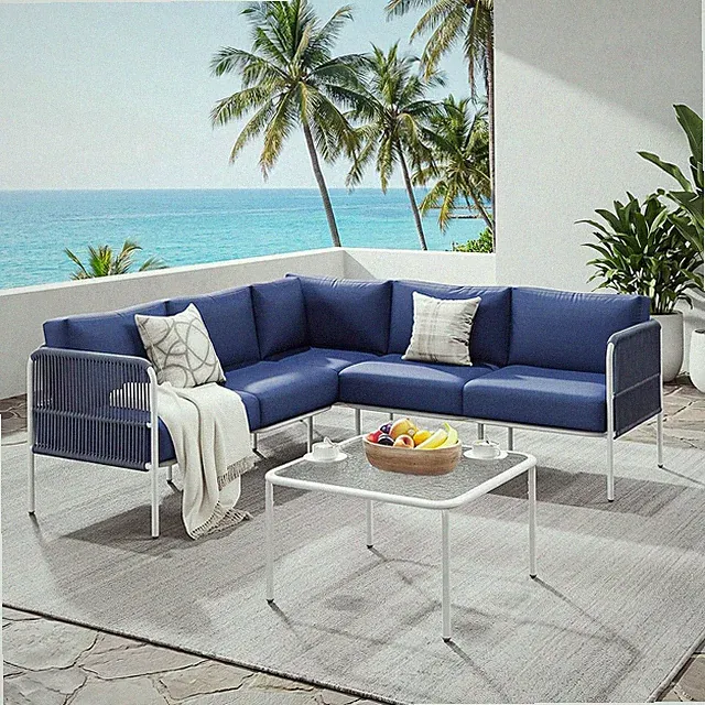 6-Piece Outdoor Sectional Sofa Set with Cushions & Side Table for Patio & Garden