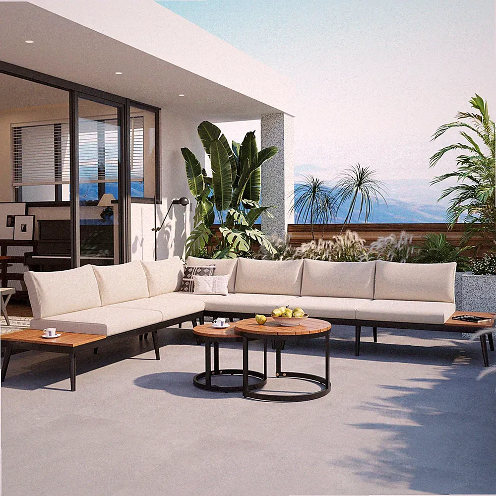 6-Piece Outdoor Sectional Sofa Set with Nesting Coffee Tables & Cushions