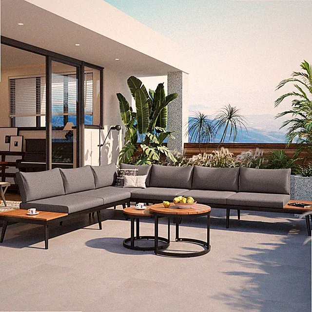 6-Piece Outdoor Sectional Sofa Set with Nesting Coffee Tables Grey