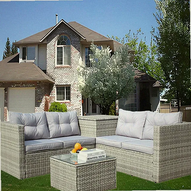6-Piece Patio Furniture Set, All-Weather Outdoor Patio Rattan Conversation Set,P