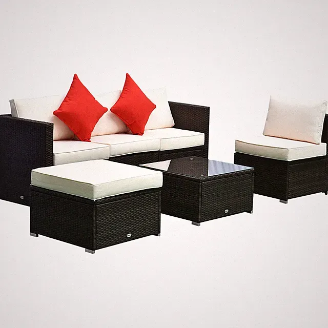 6 Piece Patio Furniture Set Outdoor Rattan Conversation Couch Sectional Sofa