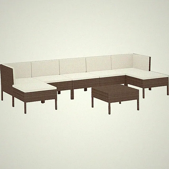 6 Piece Patio Lounge Set with Cushions Poly Rattan Brown vidaXL