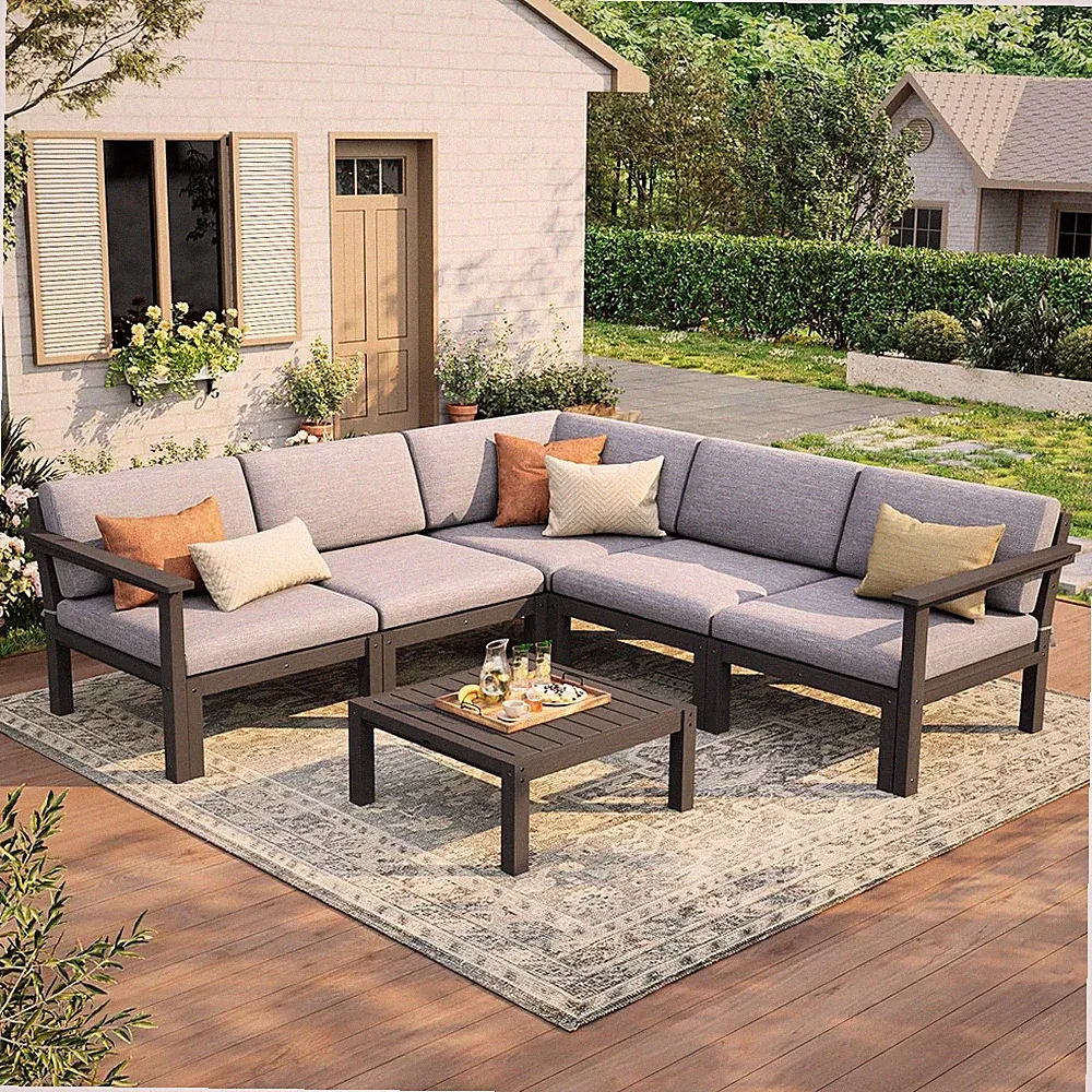 6-Piece Patio Sectional Sofa Set, Modular Outdoor Furniture Set - All-Weather Wa