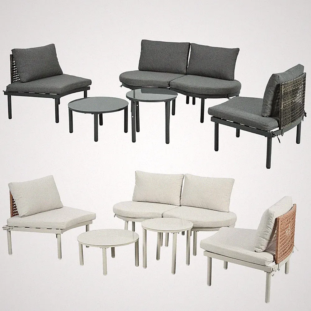 6-Piece Patio Sofa Furniture Set Half Moon Outdoor Sectional Sofa with Tables