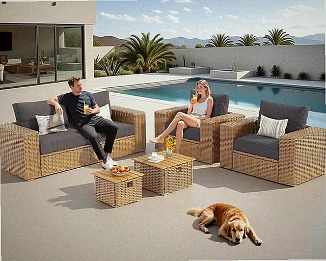6-Piece Patio Sofa Set with Convertible Coffee Table - 8.3" Wide Armrests, Uv-Re