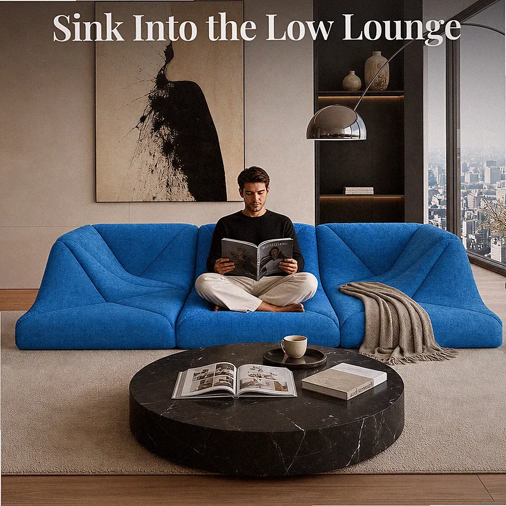 6 Pieces DIY Dune Modular Sectional Sofa Blue Chenille Cloud Couch Floor Sofa