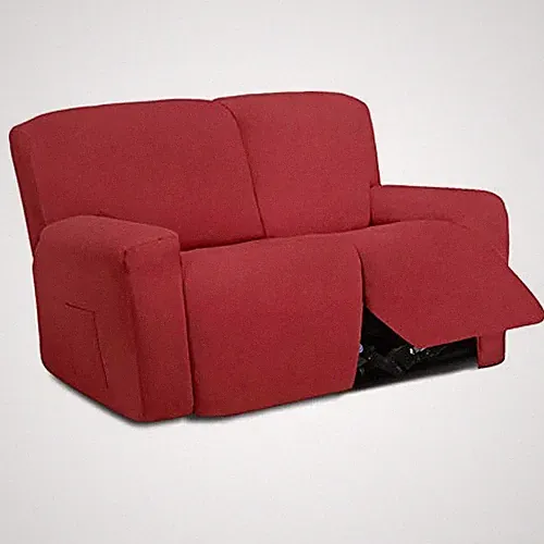 6 Pieces Microfiber Stretch Sectional Recliner Recliner Loveseat Christmas Red