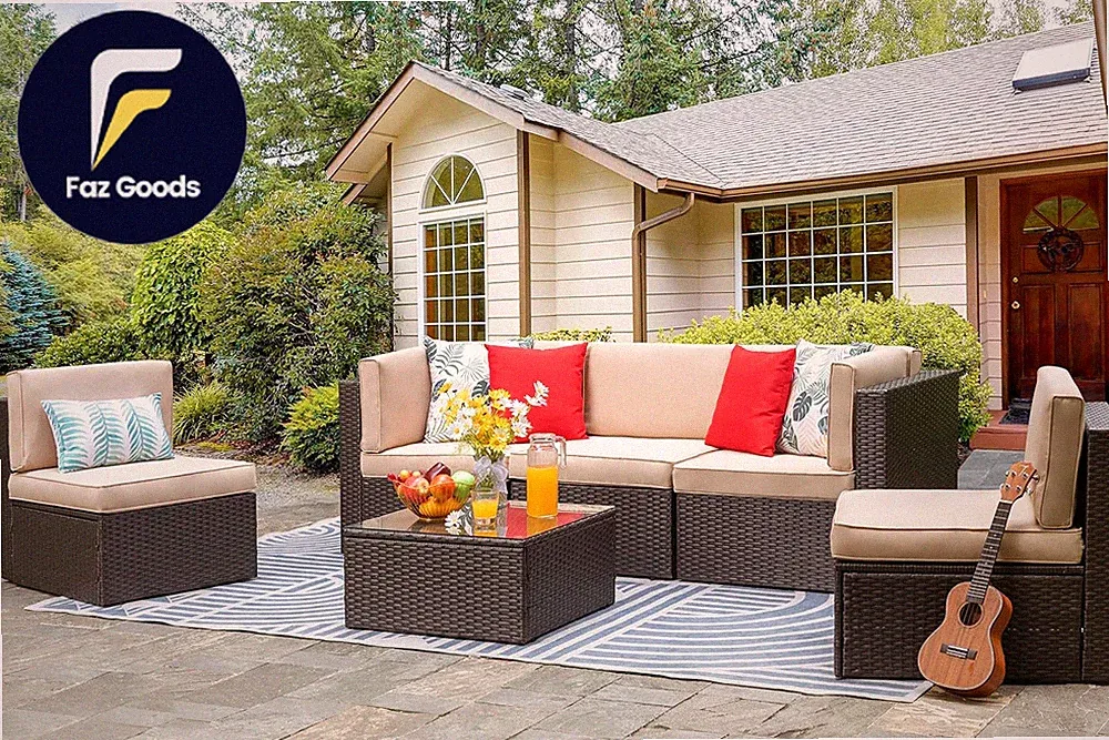 6 Pieces Outdoor Patio Furniture Set PE Wicker Rattan Sectional Sofa Small Patio