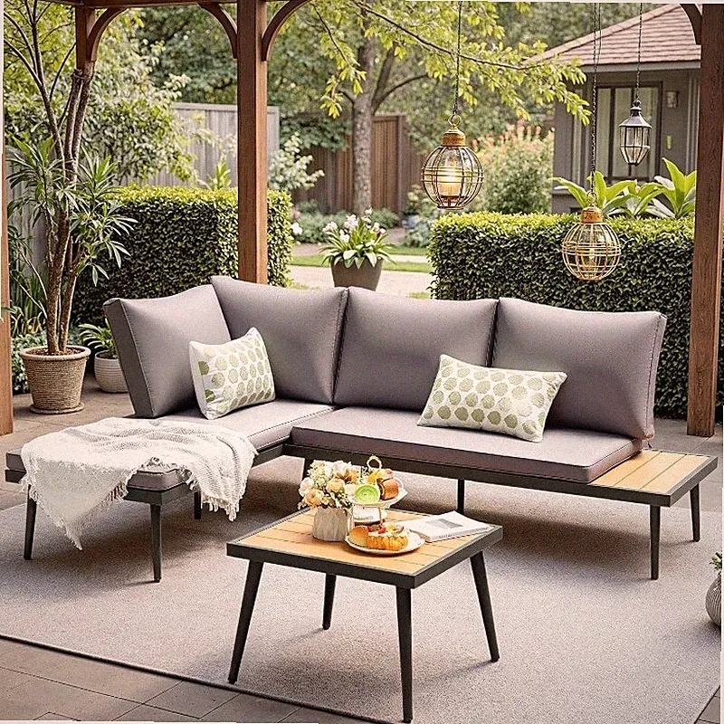 6 Pieces Outdoor Patio Sectional Sofa with Cup Holder and 7.87in Wider Armrest