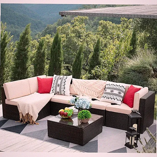 6 Pieces Outdoor Sectional Sofa Set PE Wicker Rattan Sectional Seating Group wit