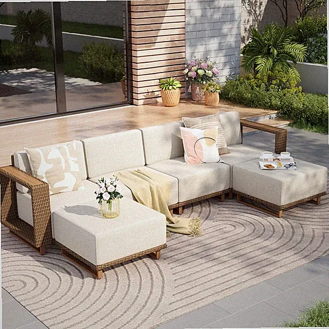 6-Pieces Patio Conversation Set Outdoor Furniture Set Wicker Patio Furniture