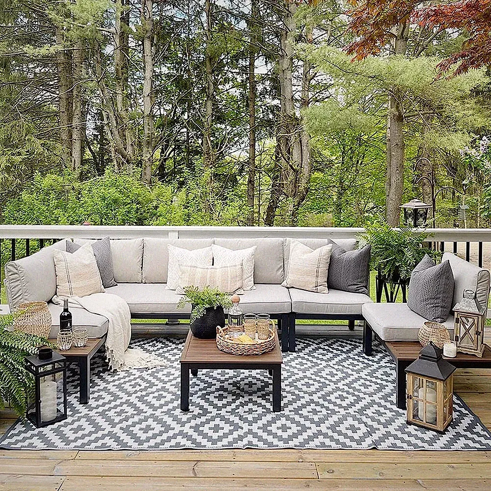 6 Pieces Patio Furniture Set Outdoor Sectional Sofa Set Conversation Set