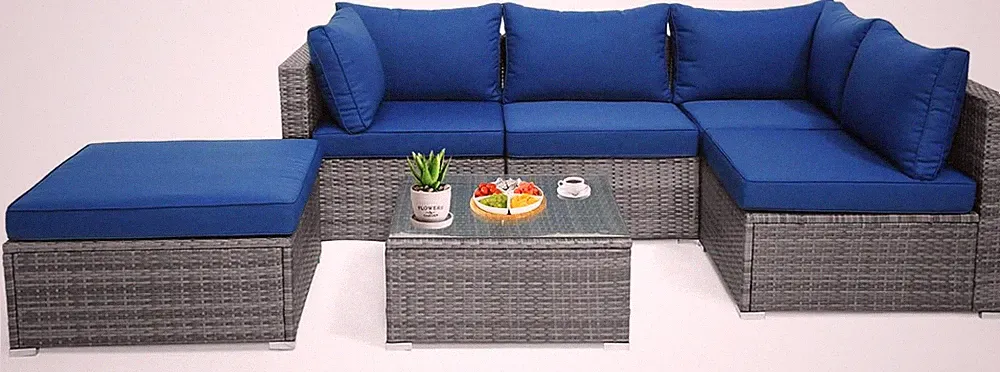 6 Pieces Sectional Patio Furniture Set, Weather Resistant Heavy Duty Outdoor Mod