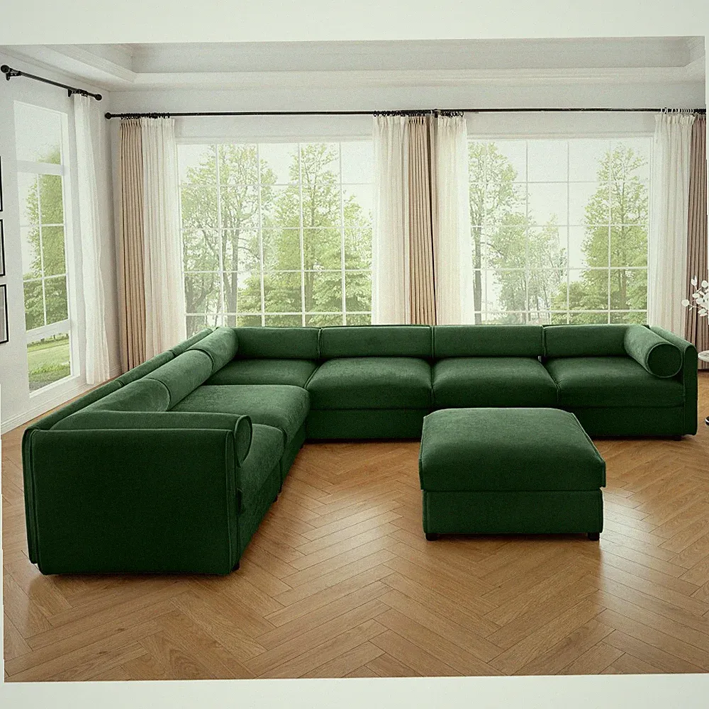 6-Seat L-Shaped Modular Sectional Sofa with Storage, Green