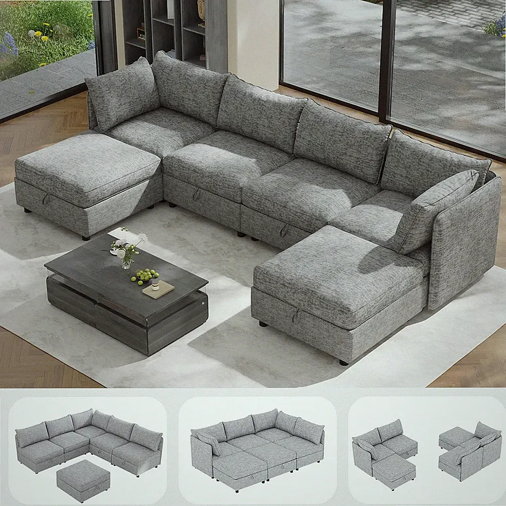 6 Seat Modular Sectional Sofa with Storage Convertible Sectional Couch Modular S