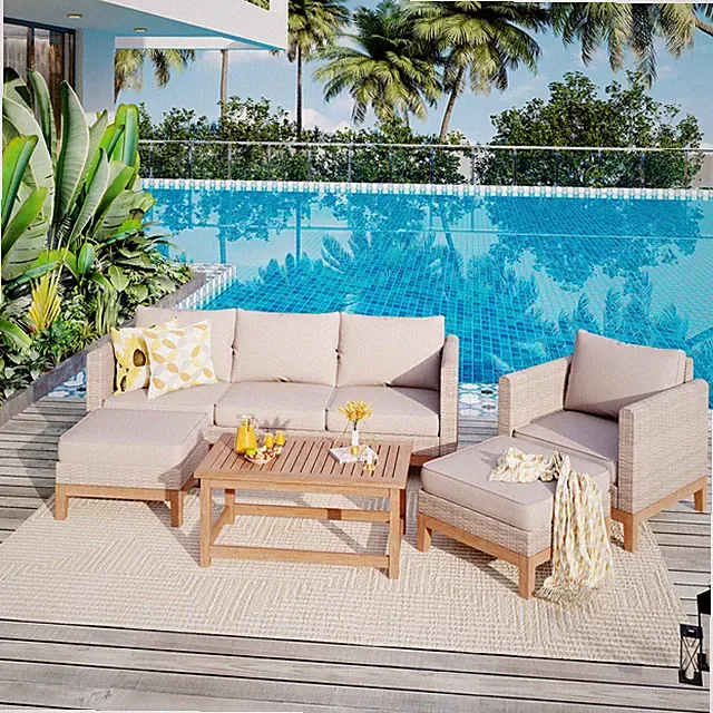 6 Seat Outdoor Sectional Sofa Set with Coffee Table Patio Sofa with Cushion