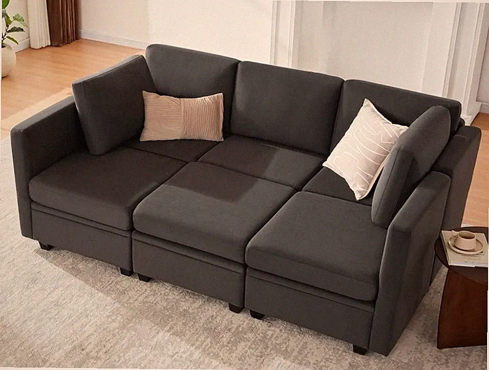 6 Seat Sectional Sleeper Sofa, 6 Seat with Storage Dark Grey
