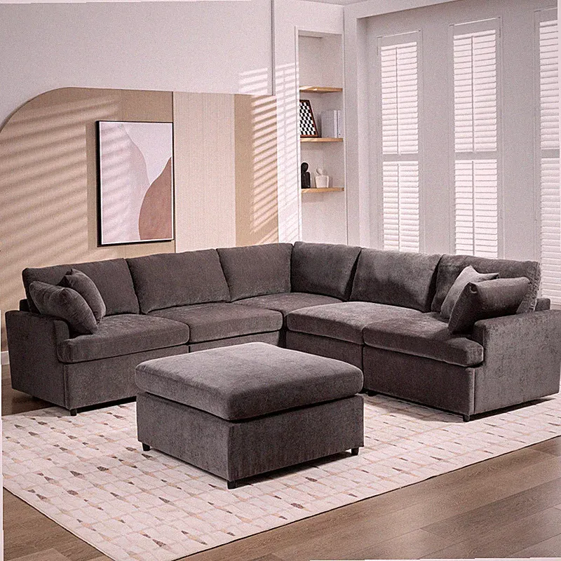 6-Seater Modern Large U-Shape Sectional Sofa w/Removable Ottoman for Living Room