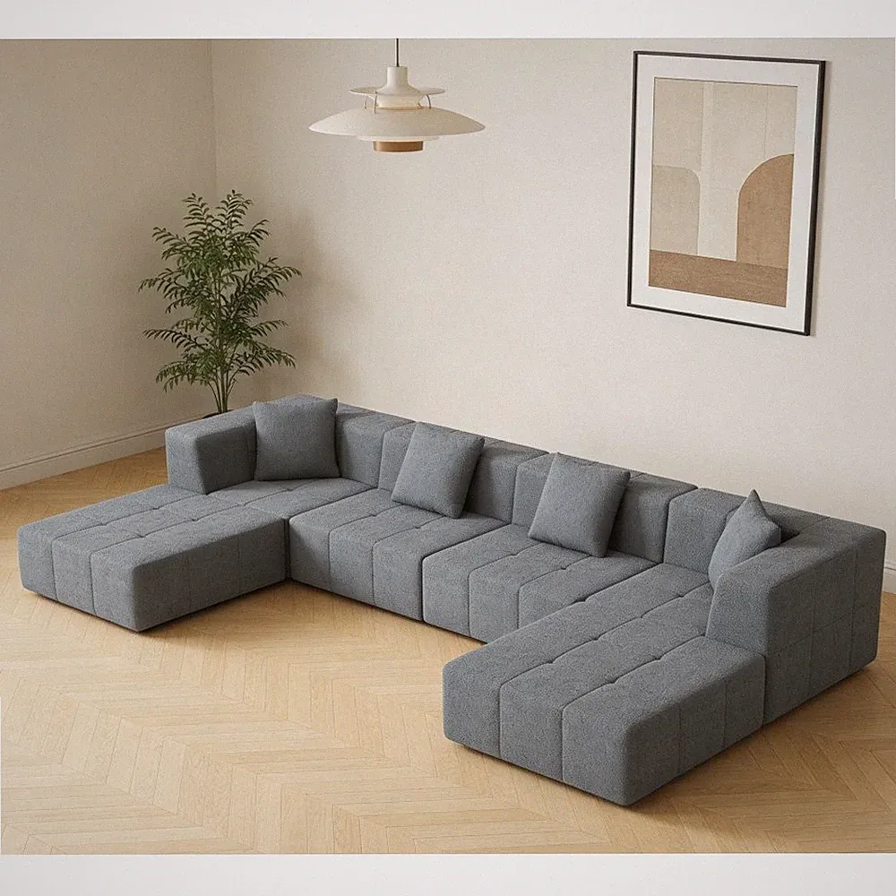 6 Seater Modular Sectional Sofa, Grey Flannel Pillow Back, No Assembly
