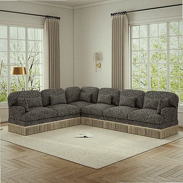 6-Seater Modular Sectional Sofa Leopard Print Chenille Modern Design