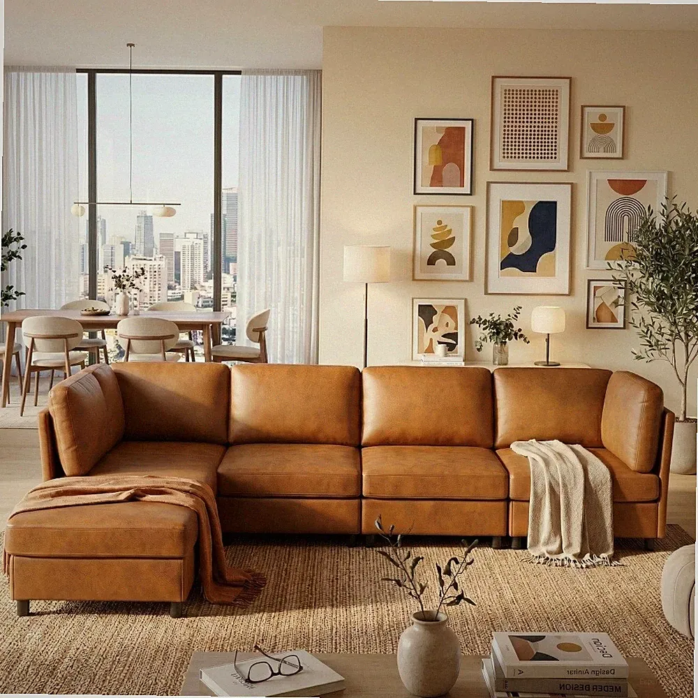 6 Seater Modular Sectional Sofa Modern Foil Fabric Sofa Couch for Living Room