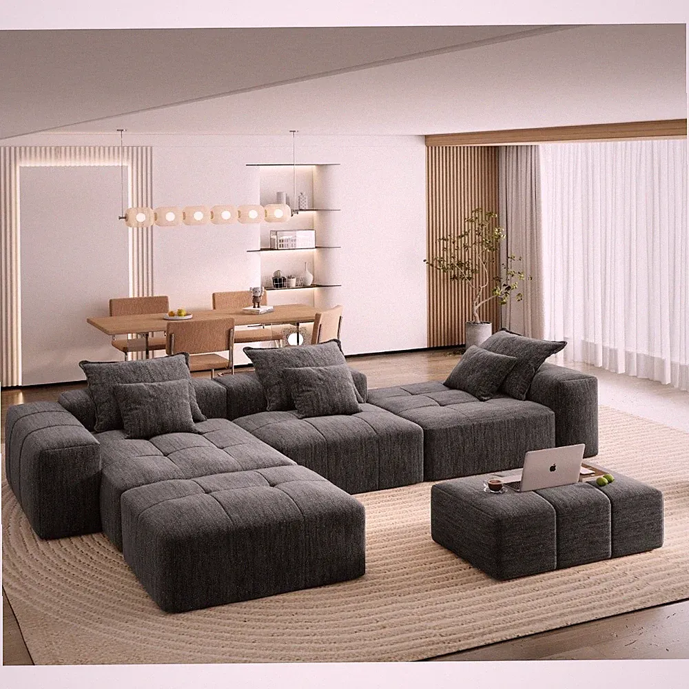 6 Seater Modular Sectional with Pillows, No Assembly Required