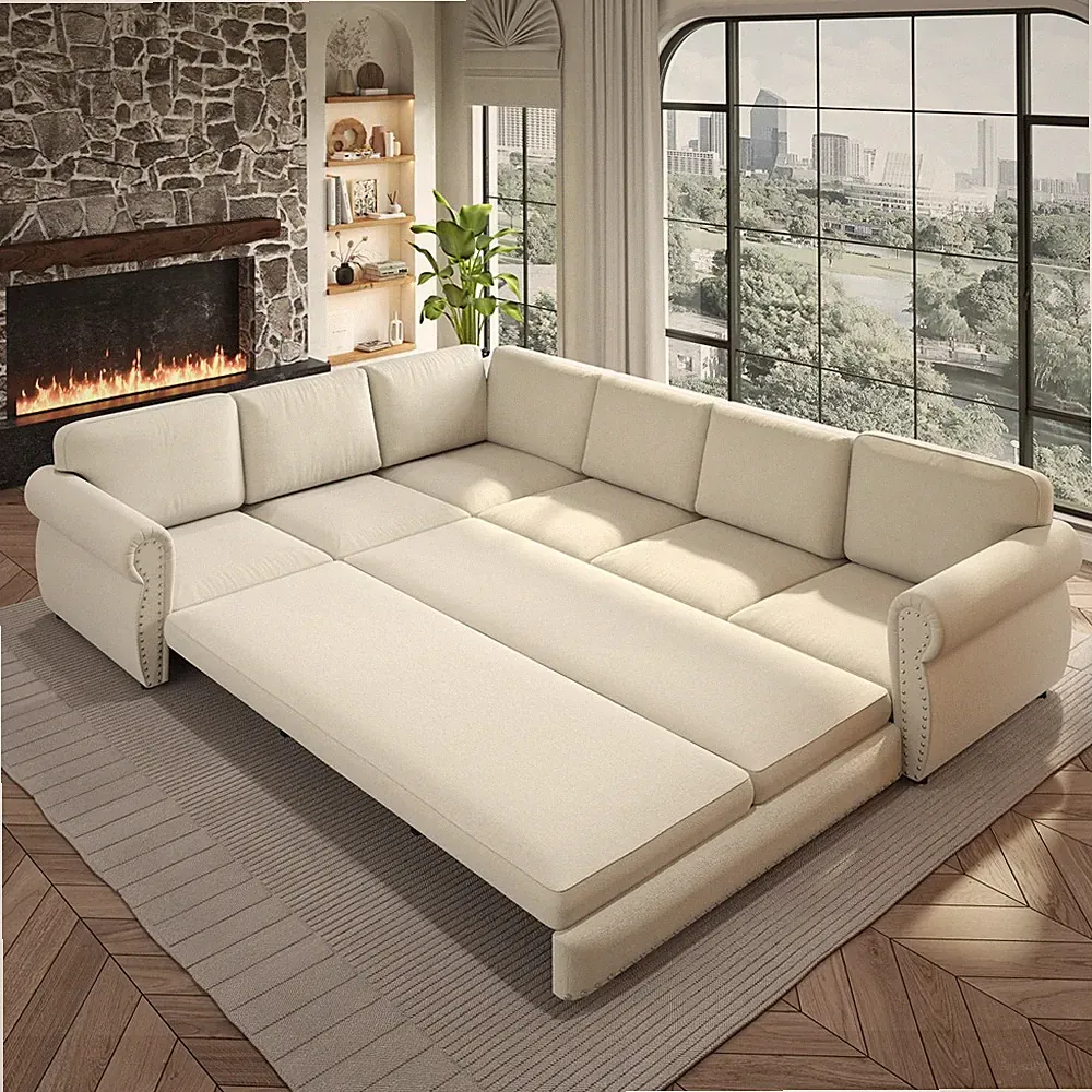 6 Seater Oversize L-Shaped Sofa Couch Convertible King Pull Out Sleeper Sofa