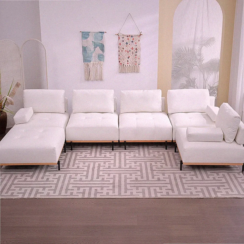 6 Seater U Shaped Sectional Sofa with Reversible Chaise for Living Room, Waterpr