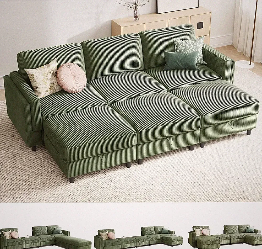6 Seaters Sofa Bed for Living Room - Sofa Couch with Storage Ottoman, Convertibl
