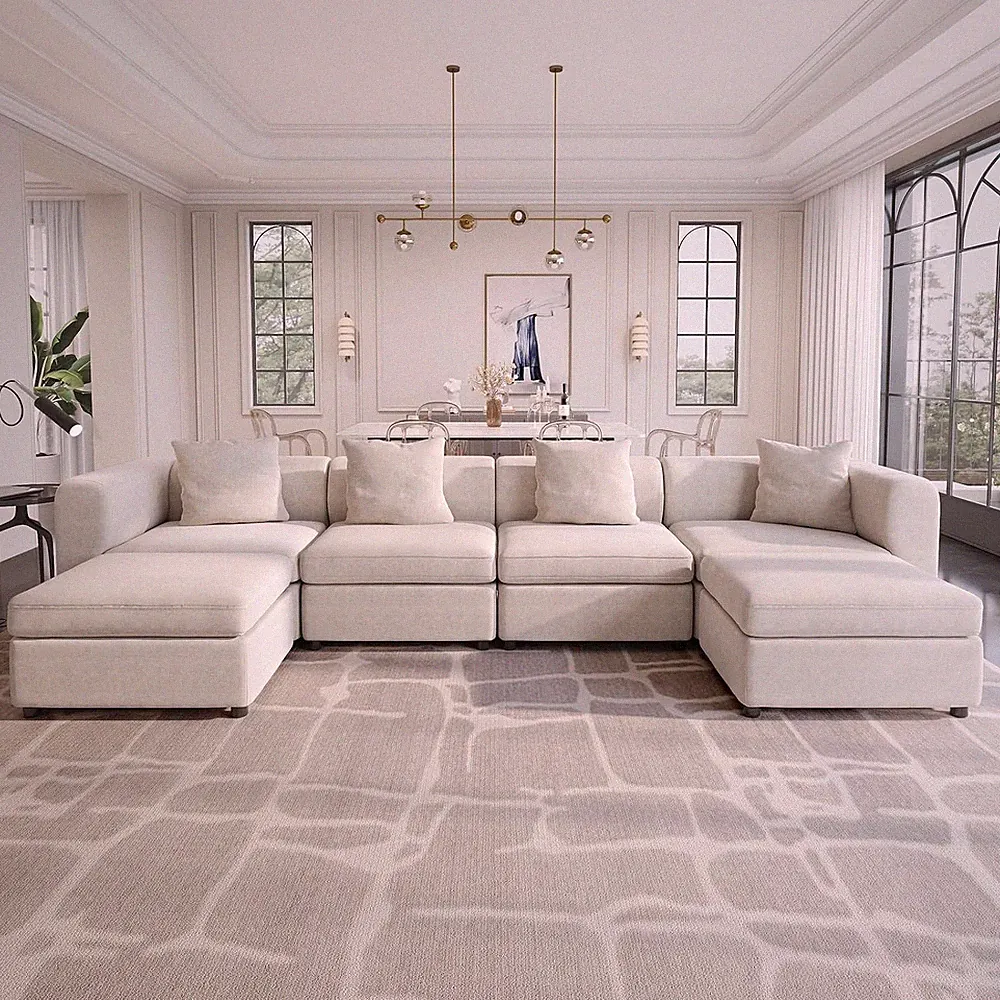 6 Seaters U Shape Large Sectional Sofa,Including 4 Seats with 2 Storage Ottomans