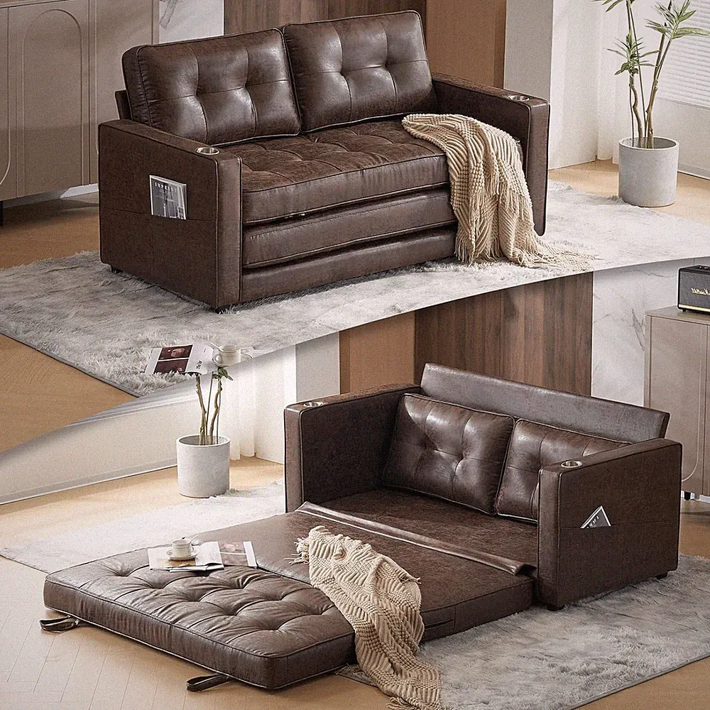 6" Thick Upholstery Rustic Microfiber Loveseat Sofa Sleeper Pull Out Couch