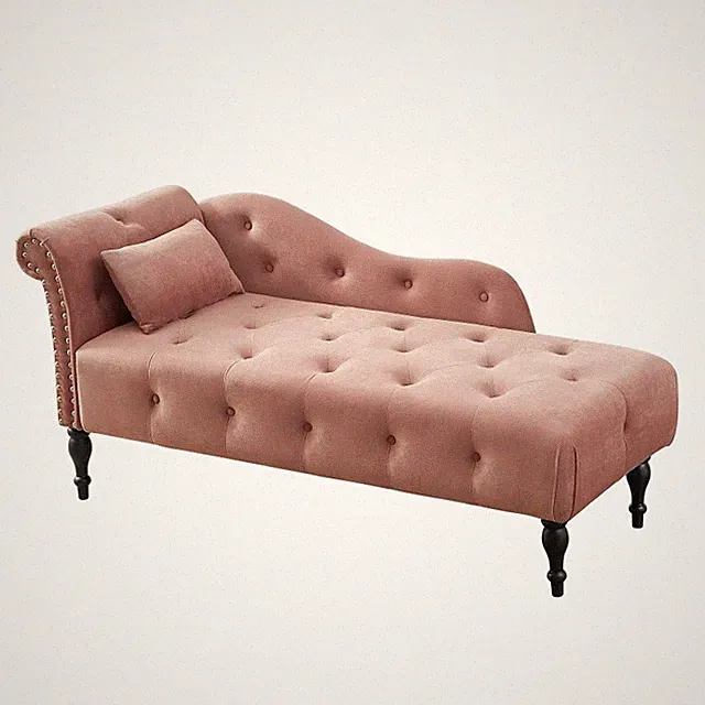 60.6" Velvet Chaise Lounge Buttons Tufted Nailhead Trimmed Solid Wood Legs Rose
