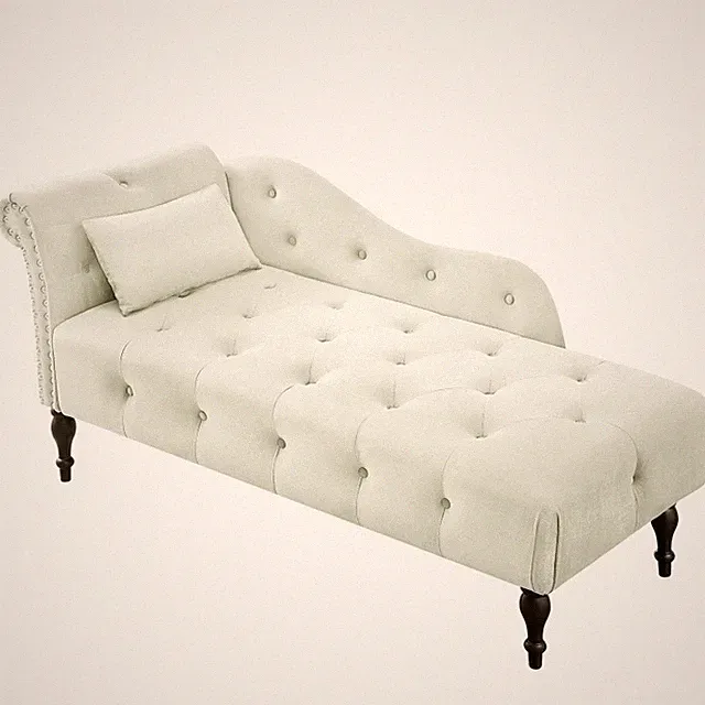 60.6" Velvet Chaise Lounge Buttons Tufted Nailhead Trimmed Solid Wood Legs White