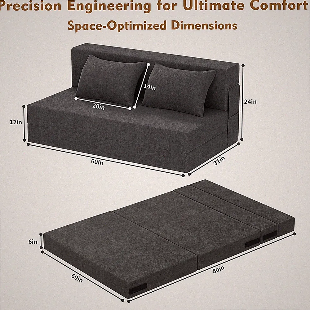 60'' Convertible Folding Sofa Bed No Assembly Folding Couch Floor Sofa Fleece