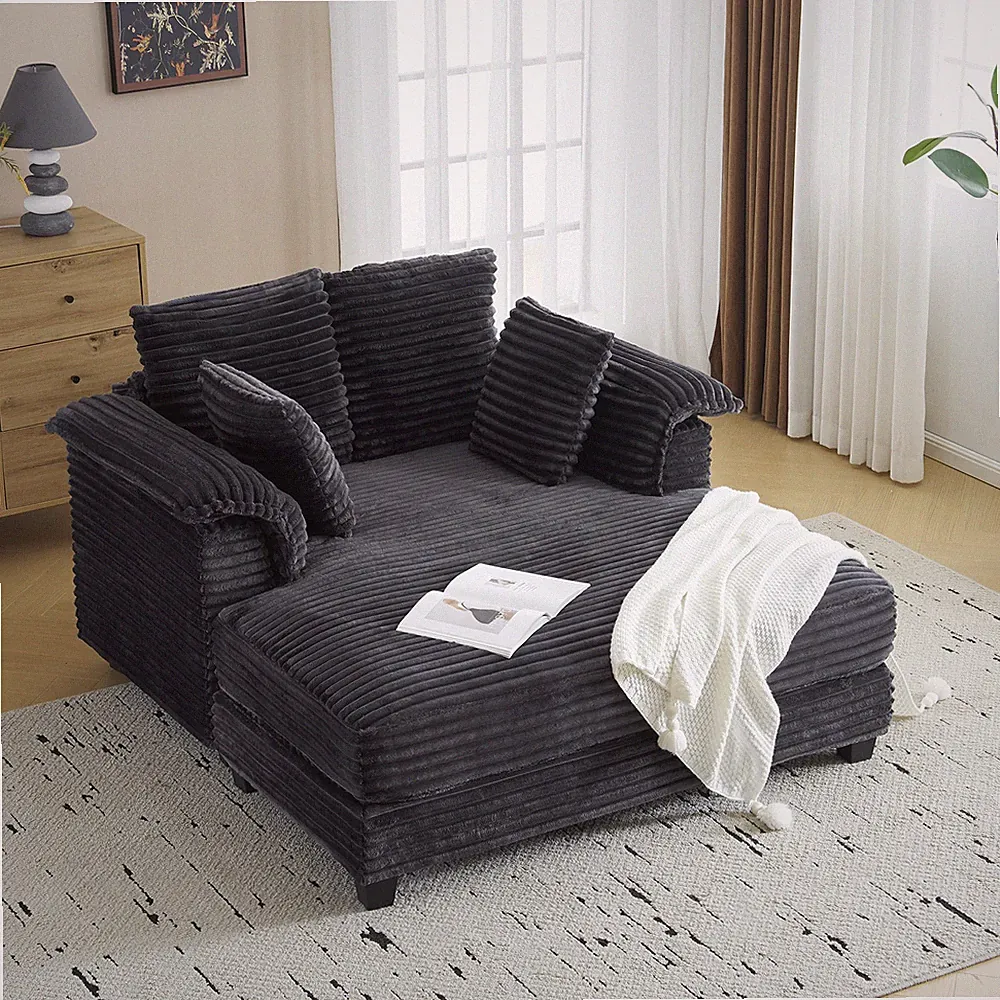 60 Inch Upholstered Sofa Bed with Throw Pillows & Armrests for Living Room