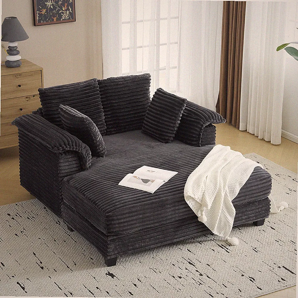 60 Inch Upholstered Sofa Bed with Throw Pillows & Armrests for Living Room