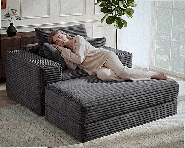 60'' Oversized Chaise Lounge Chair Indoor with Ottoman, Convertible Boneless Sof