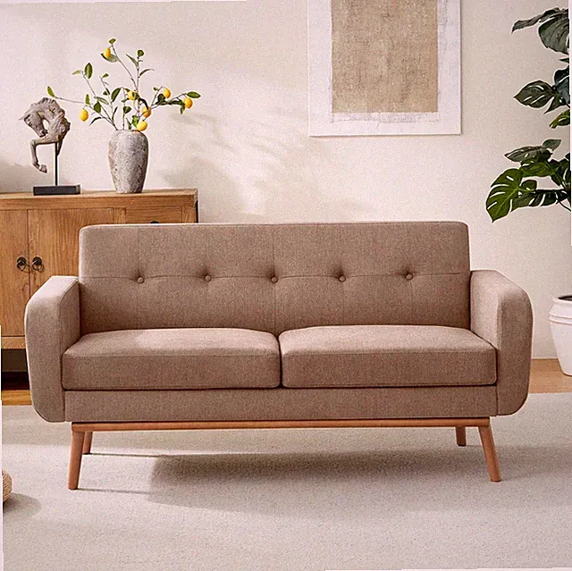 60" Sofa Couch, Loveseat Sofa with Solid Wood Frame (Brown)