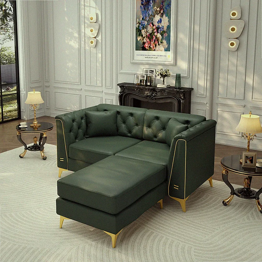 61.8" Light Luxury 2-Seater Modular Chesterfield Sofa,Faux Leather Couch w/Han