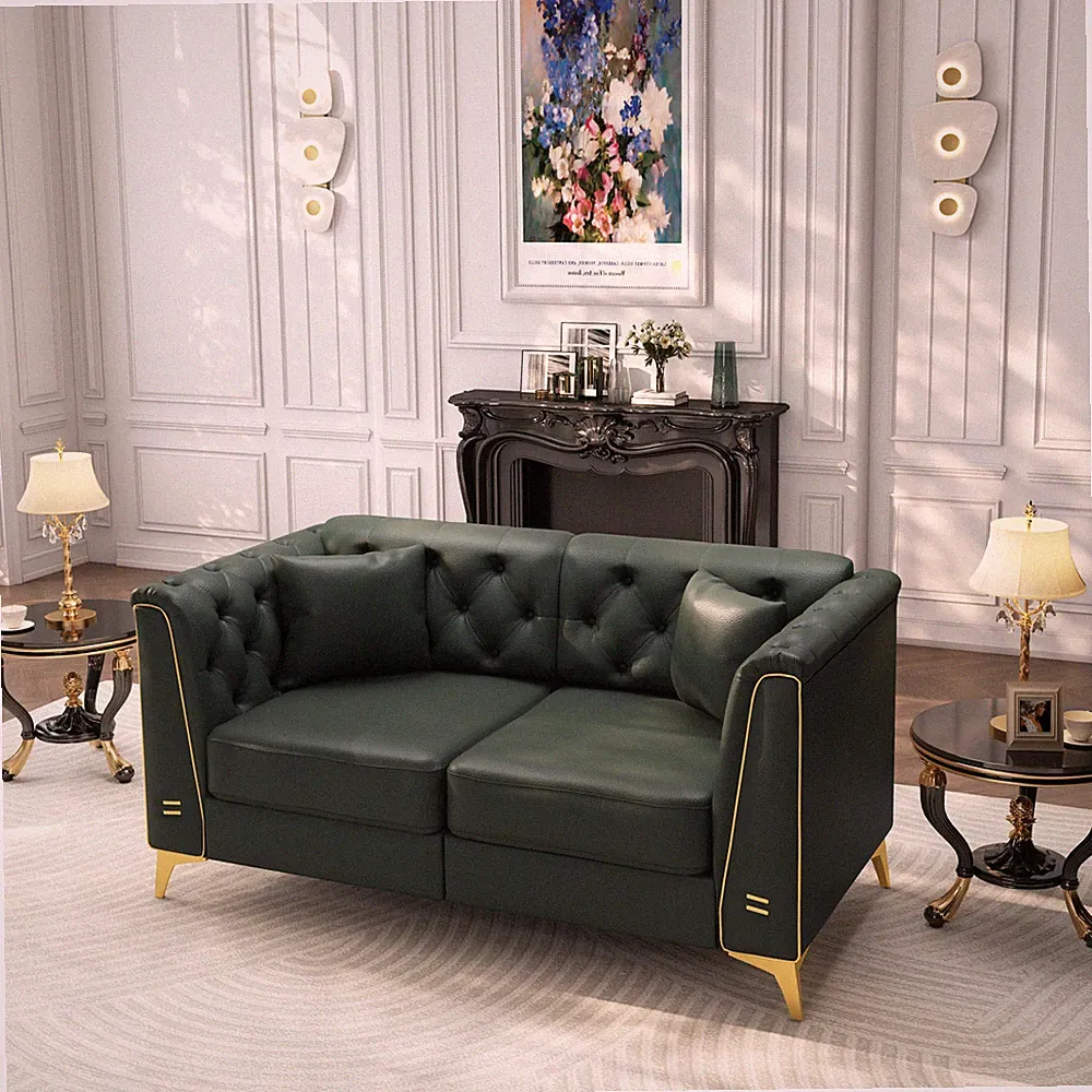 61.8" Light Luxury 2-Seater Modular Chesterfield Sofa,Faux Leather Couch w/Hand