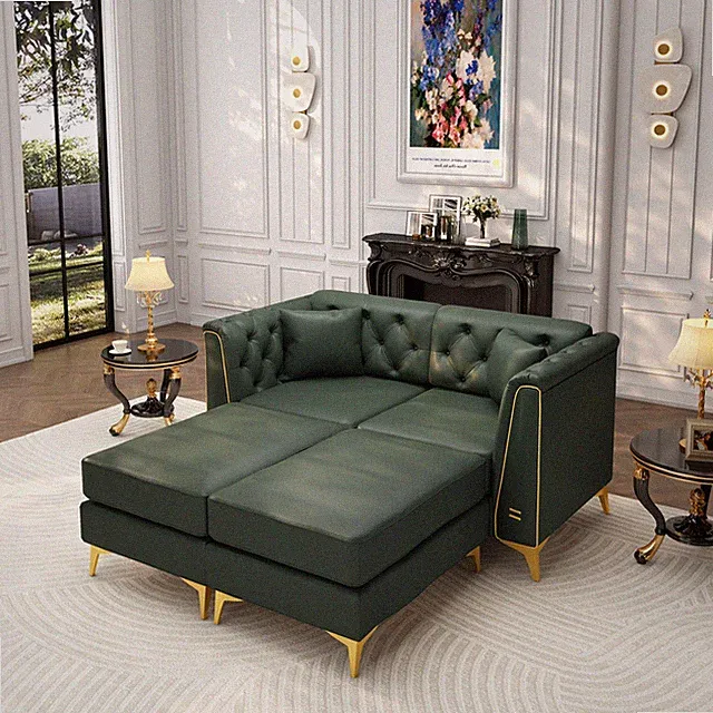 61.8" Light Luxury 2-Seater Modular Chesterfield Sofa,Faux Leather Couch w/Handm