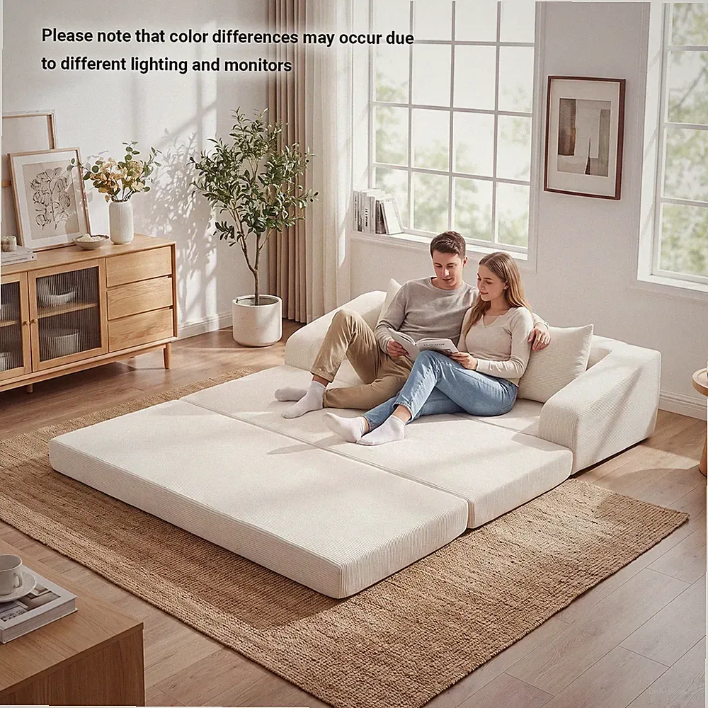 61" Convertible Futon Sofa Bed w/ 2 Back Cushions for Living Room, No Assembly