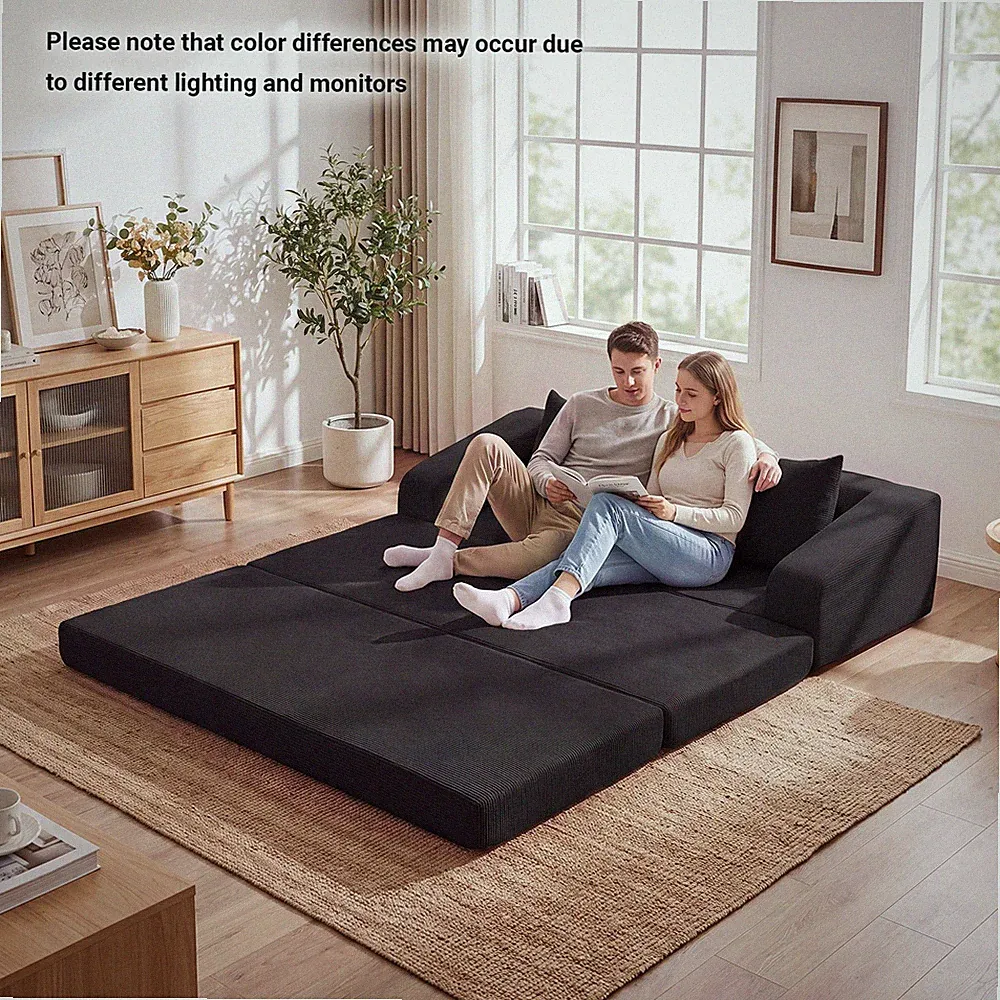 61" Convertible Futon Sofa Bed w/ 2 Back Cushions for Living Room, No Assembly