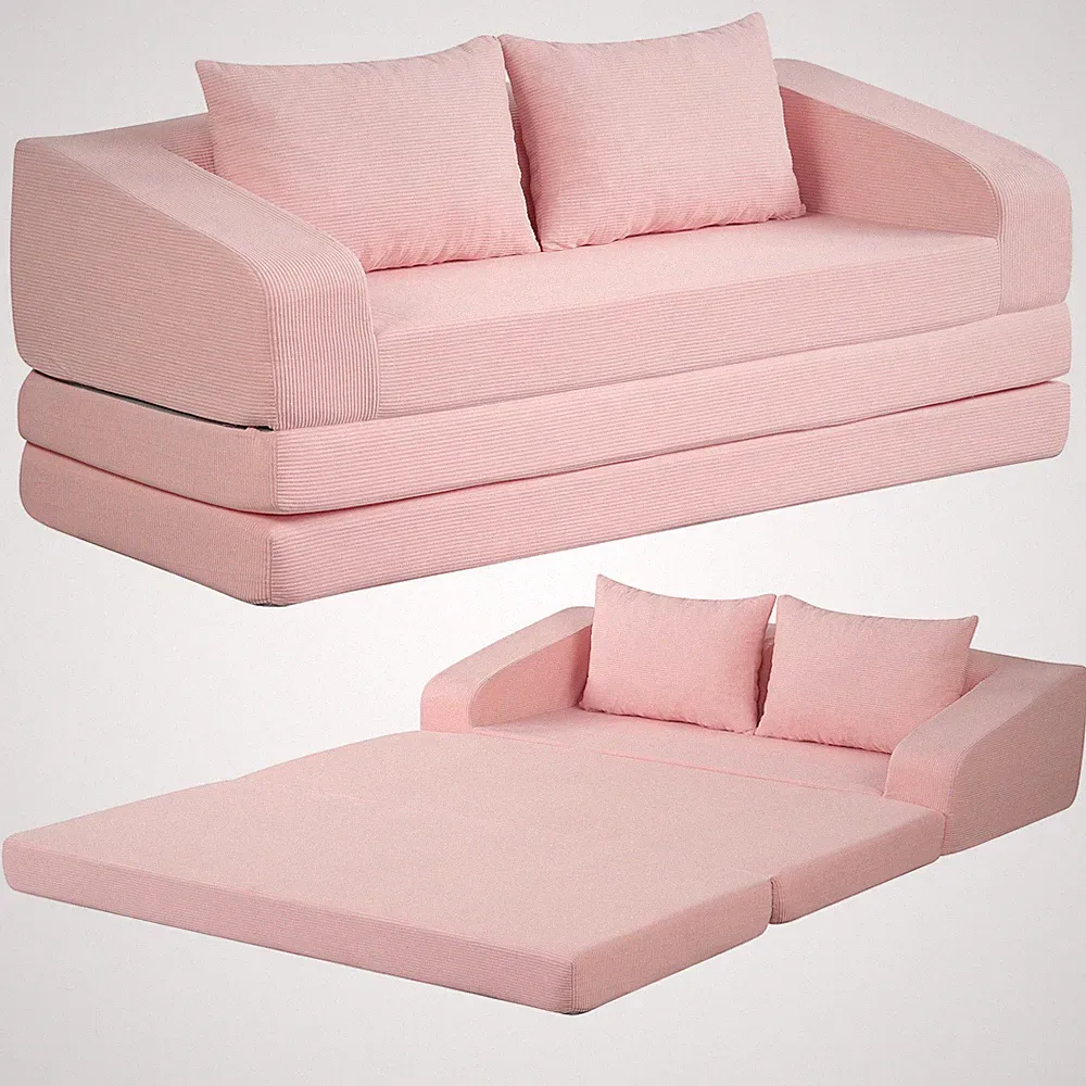61" Convertible Futon Sofa Bed with 2 Back Cushions for Living Room, No Assembly