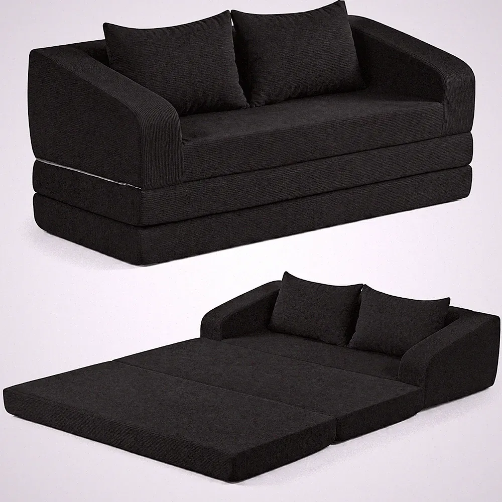 61" Convertible Futon Sofa Bed with 2 Back Cushions for Living Room, No Assembly