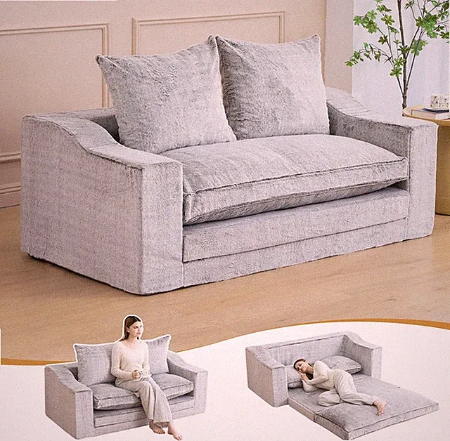 61" Convertible Sofa Bed Loveseat, Memory Foam Boneless Floor Couch with Removab